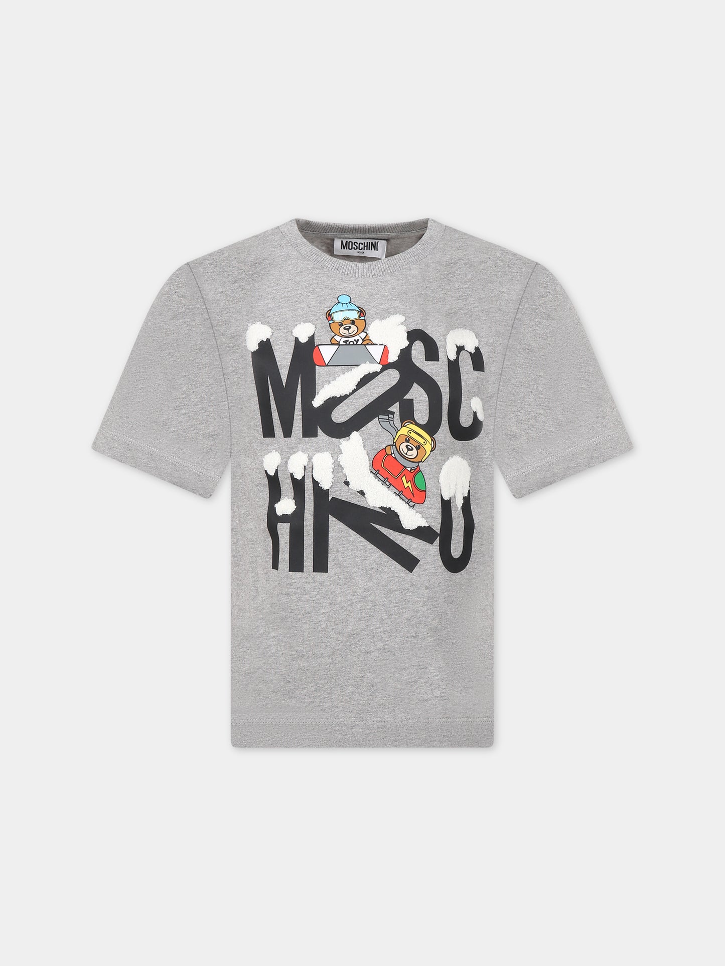 T-shirt grigia per bambini con Teddy Bears e logo,Moschino Kids,HPM03S LBA22 60901