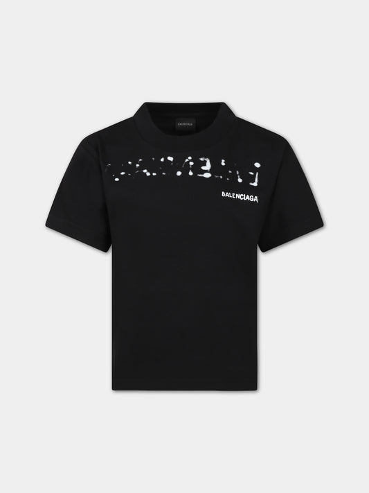 T-shirt nera per bambini con logo,Balenciaga,681864 TOVT5 1070