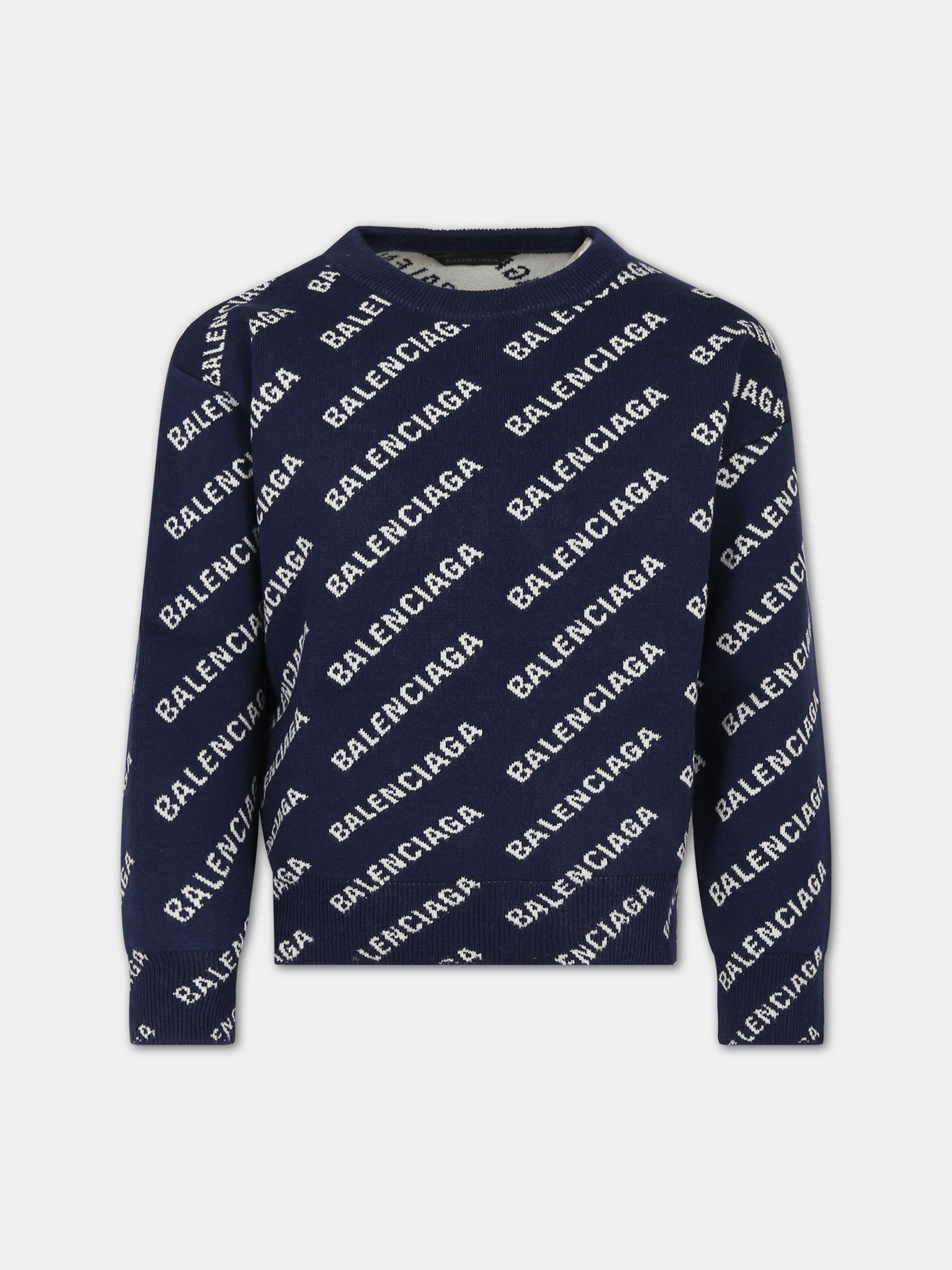 Maglione blu per bambini con logo,Balenciaga,744377 T3233 8502