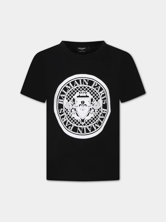 T-shirt nera per bambini con logo,Balmain Kids,BS8R71 Z0057 930BC