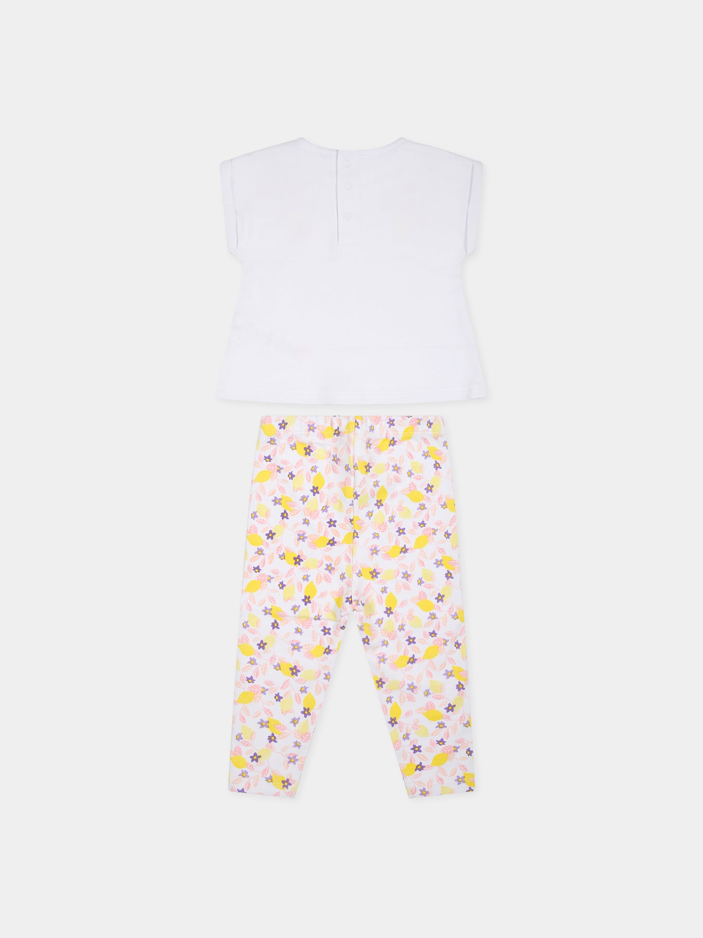 Completo bianco per neonata con stampa fiori e limoni,Carrement Beau,Y08070 10P