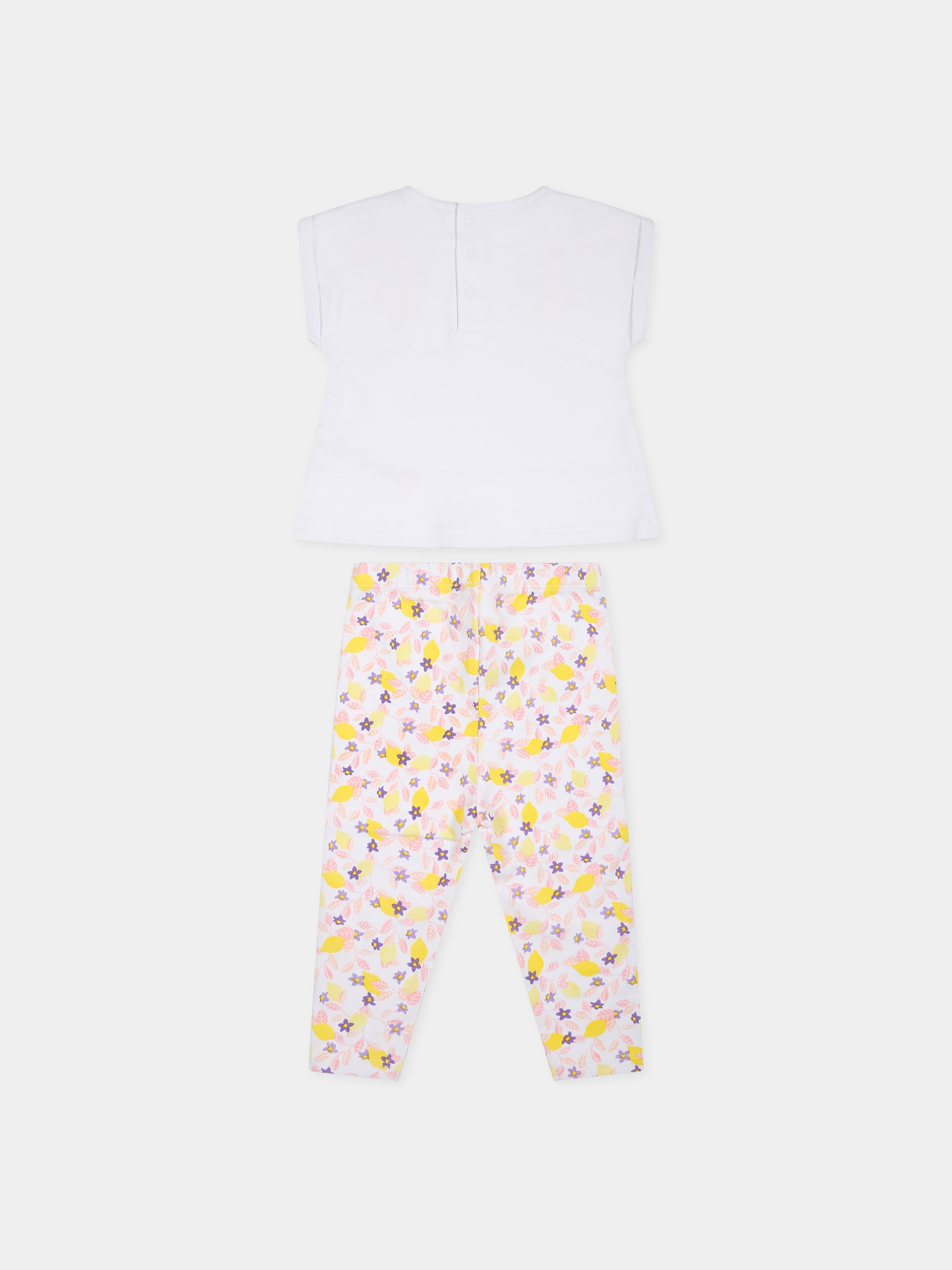 Completo bianco per neonata con stampa fiori e limoni,Carrement Beau,Y08070 10P