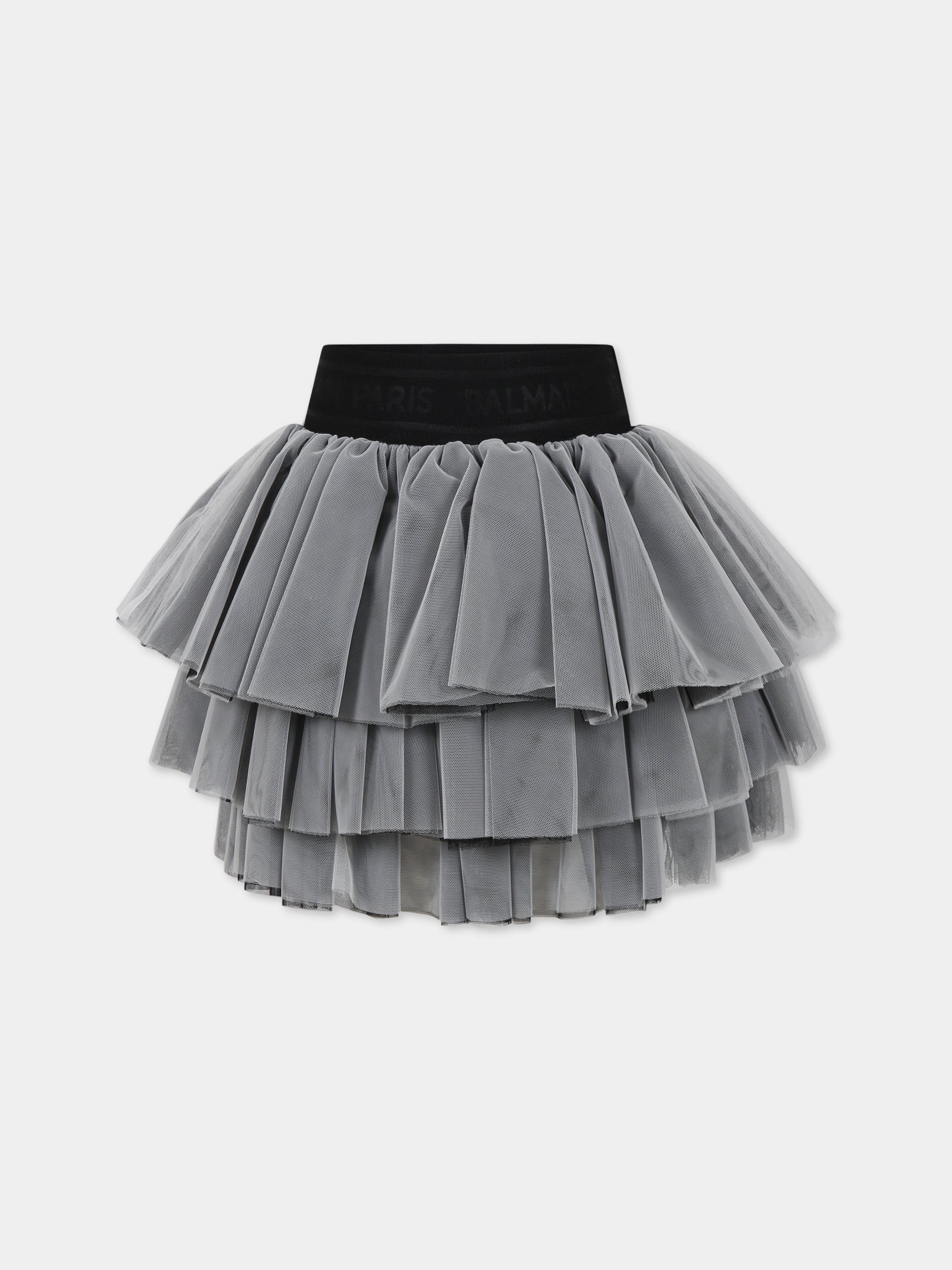 Gonna grigia per bambina con logo,Balmain Kids,6O7050 OB720 930