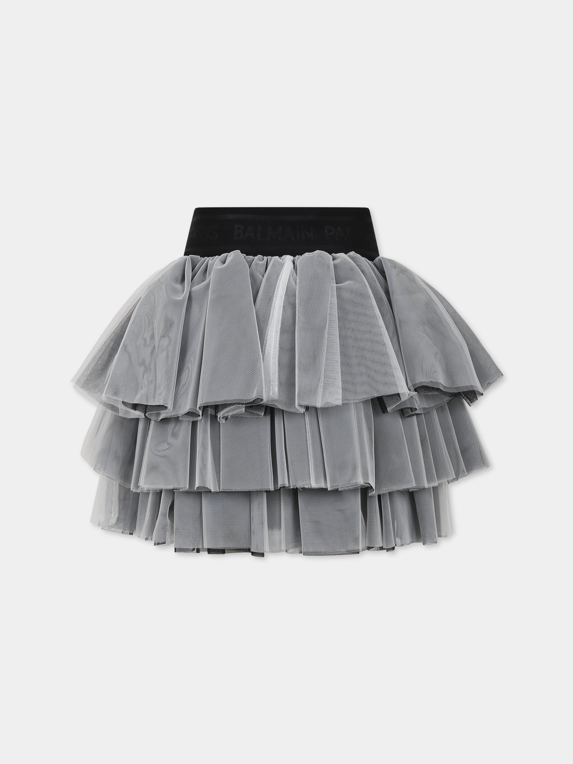 Gonna grigia per bambina con logo,Balmain Kids,6O7050 OB720 930