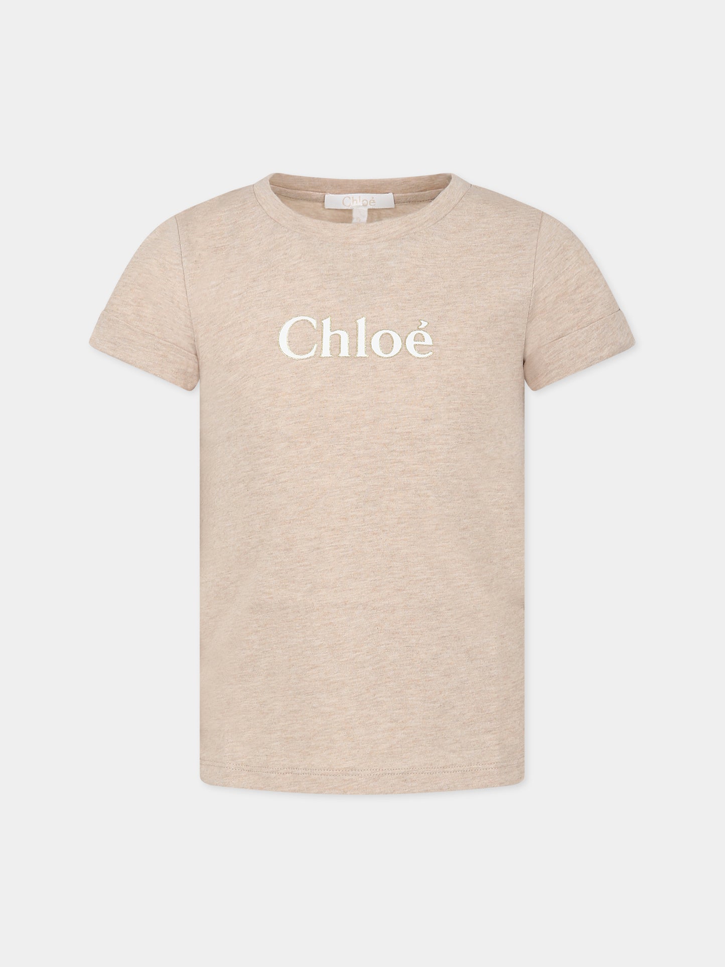 T-shirt beige per bambina con logo,Chloé Kids,C15E06 C03