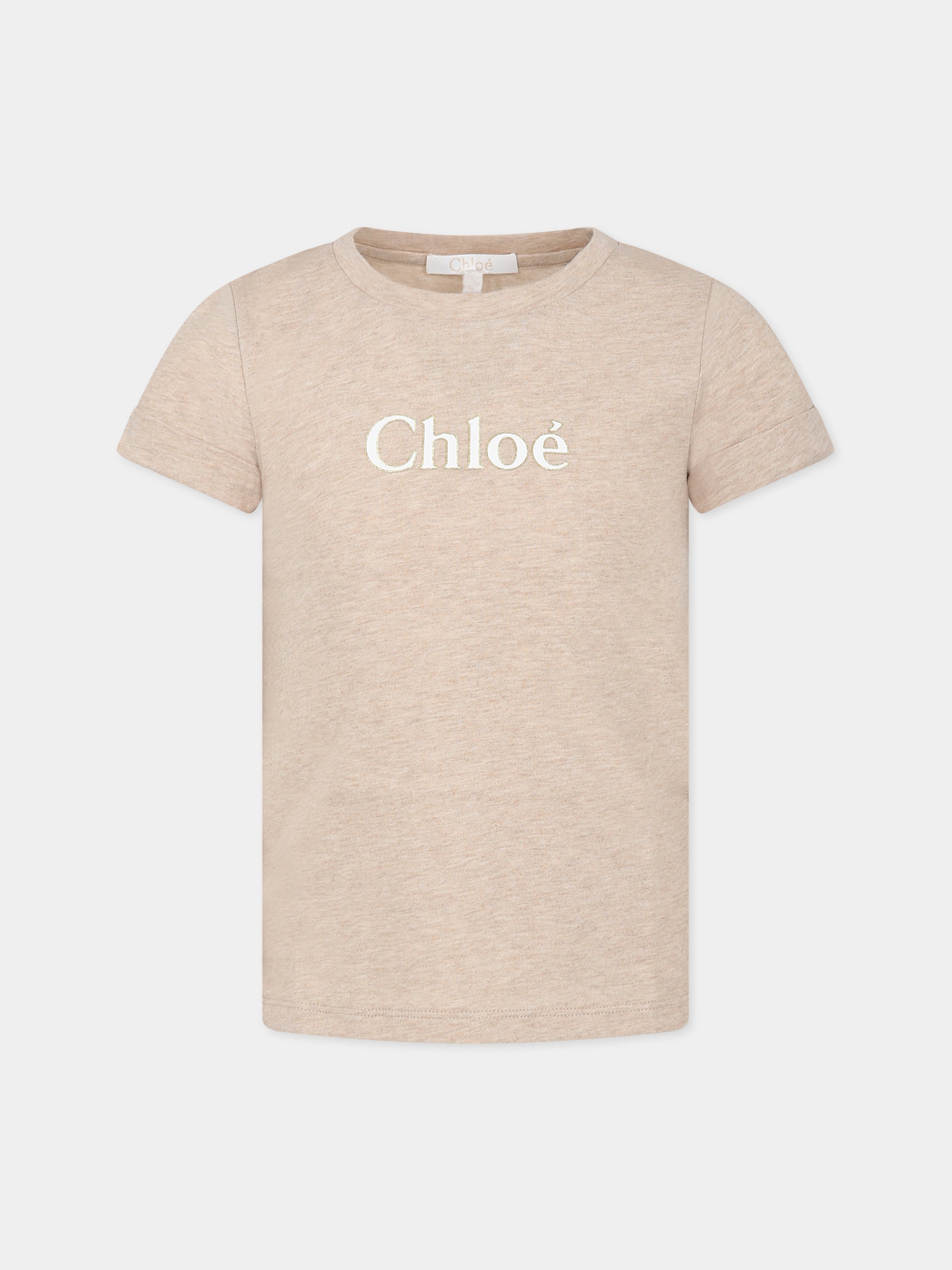 T-shirt beige per bambina con logo,Chloé Kids,C15E06 C03