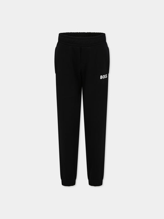 Pantaloni neri per bambino con logo,Boss,J24829 09B