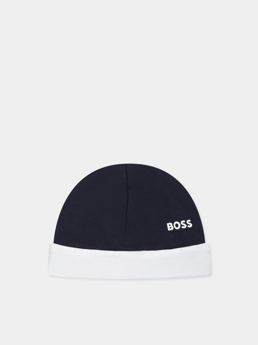 Cappello blu per neonato con logo,Boss,J91144 849
