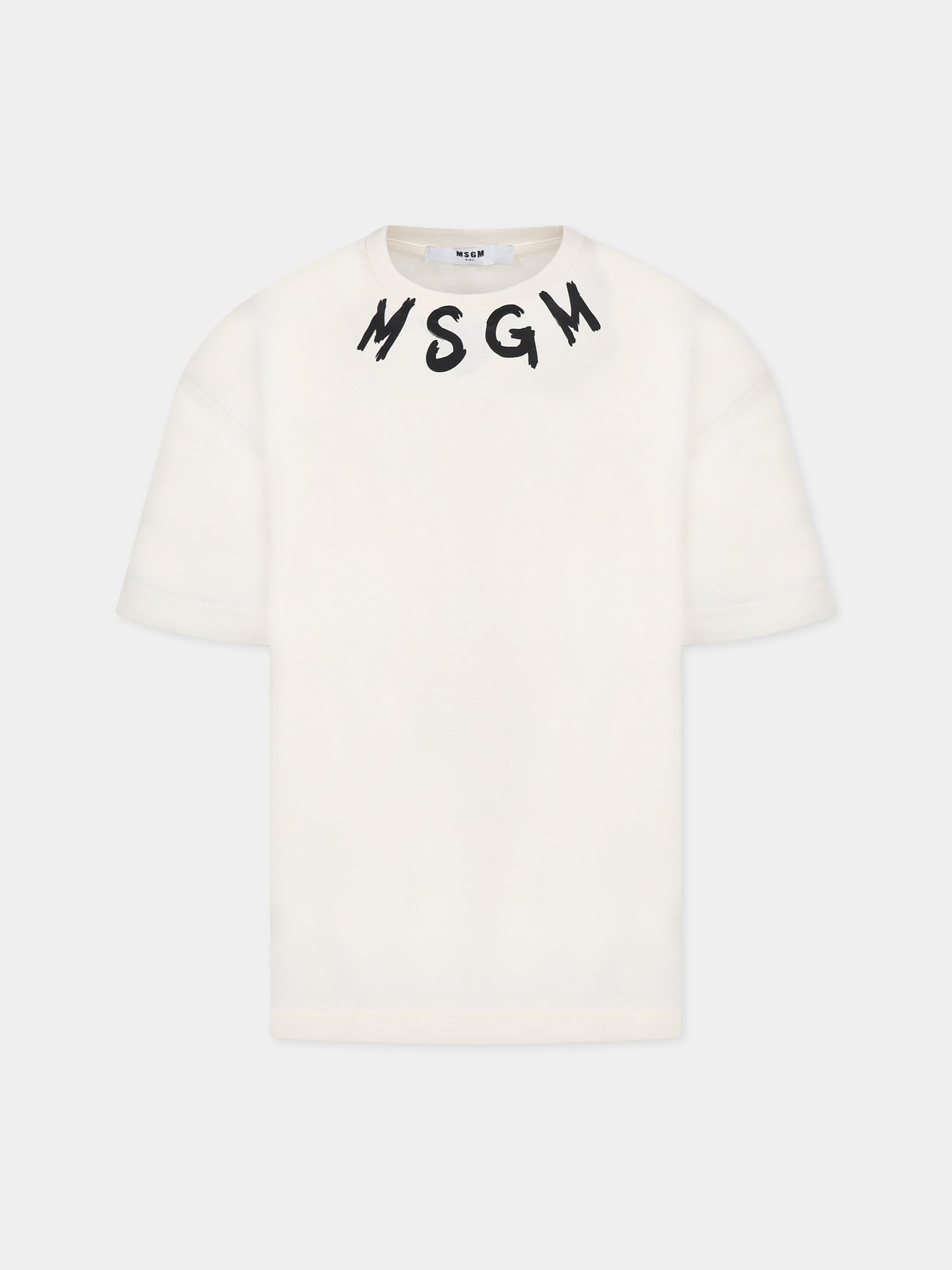 T-shirt avorio per bambini con logo,Msgm Kids,MS029318 013