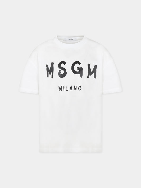 T-shirt bianca per bambina con logo,Msgm Kids,MS029372 001
