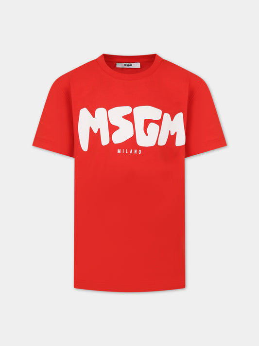 T-shirt rossa per bambino con logo,Msgm Kids,MS029501 040