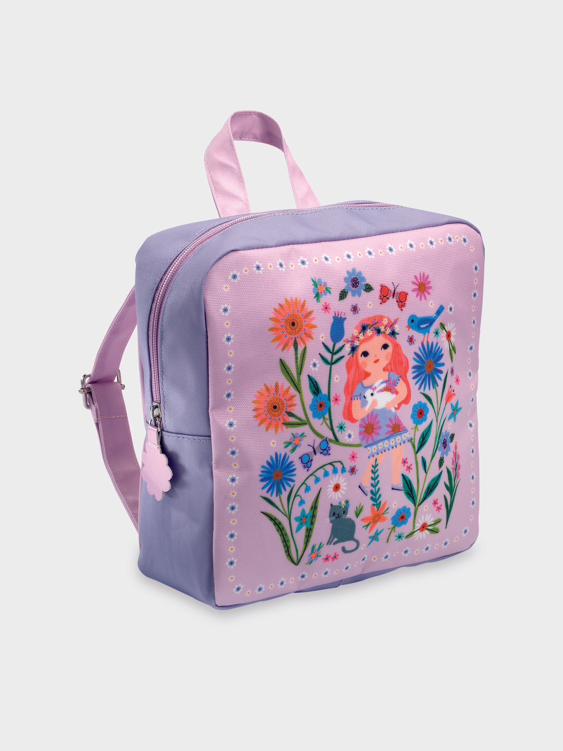 Zaino rosa per bambina con stampa primaverile,Djeco,DD00256