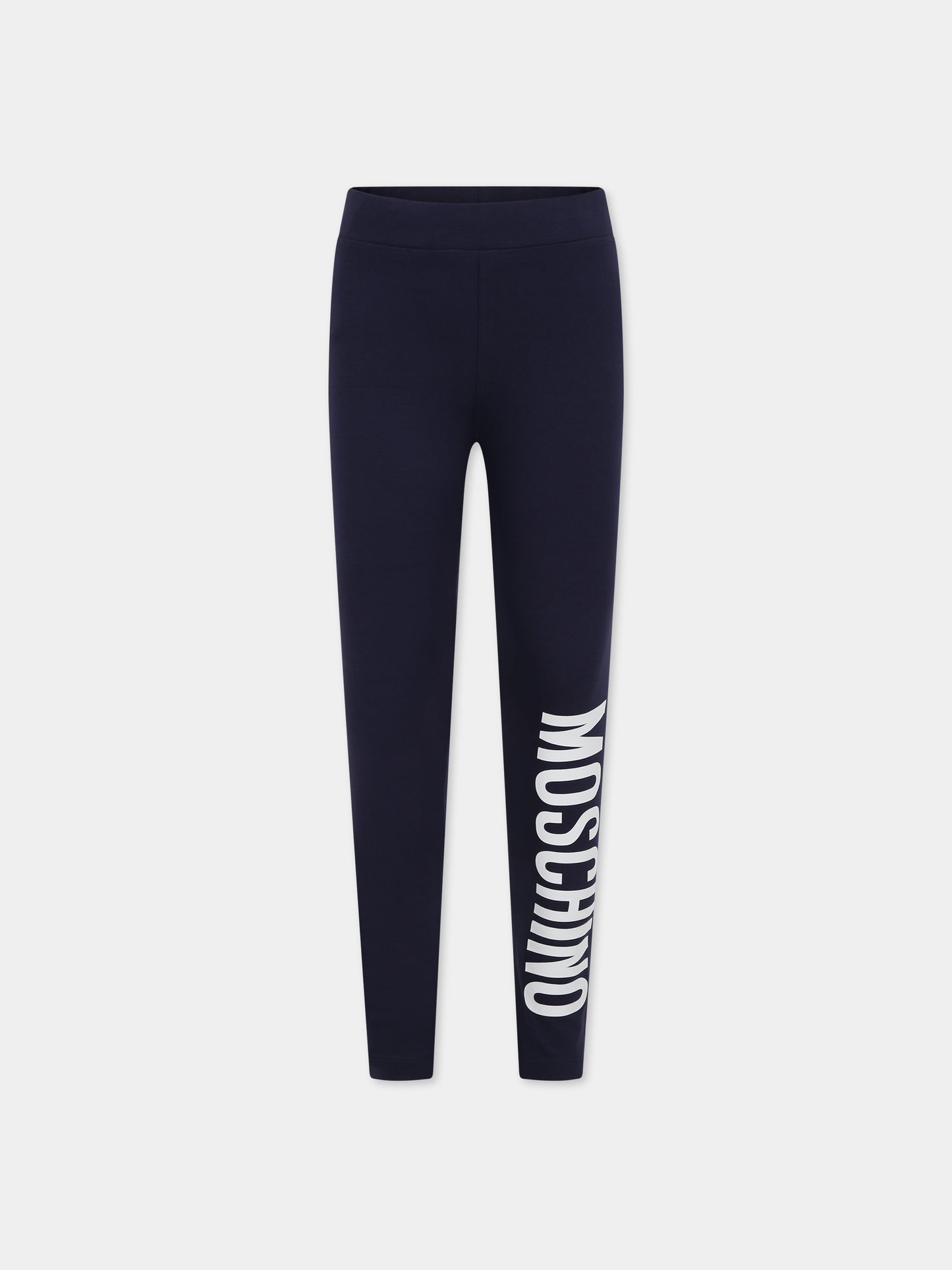 Leggings blu per bambina con logo,Moschino Kids,H4P047 LBA00 40016