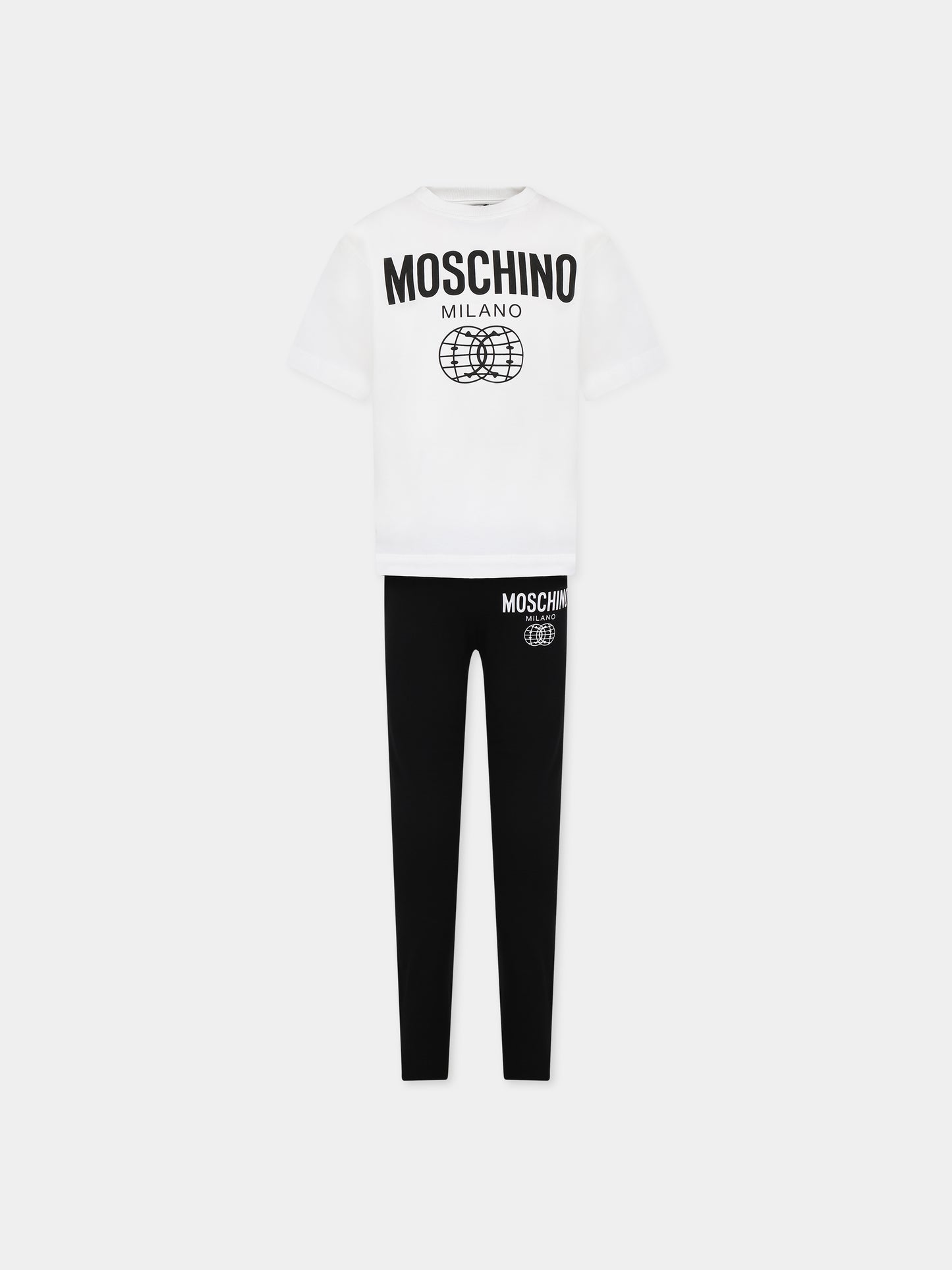 Completo bianco per bambina con logo e smile,Moschino Kids,HCG009 LBA10 80359
