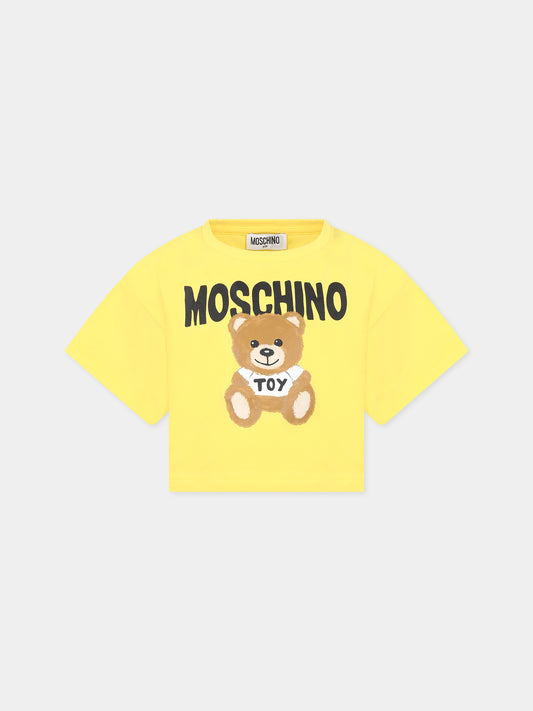 T-shirt gialla per bambina con Teddy Bear e logo,Moschino Kids,HDM04X LBA10 50162