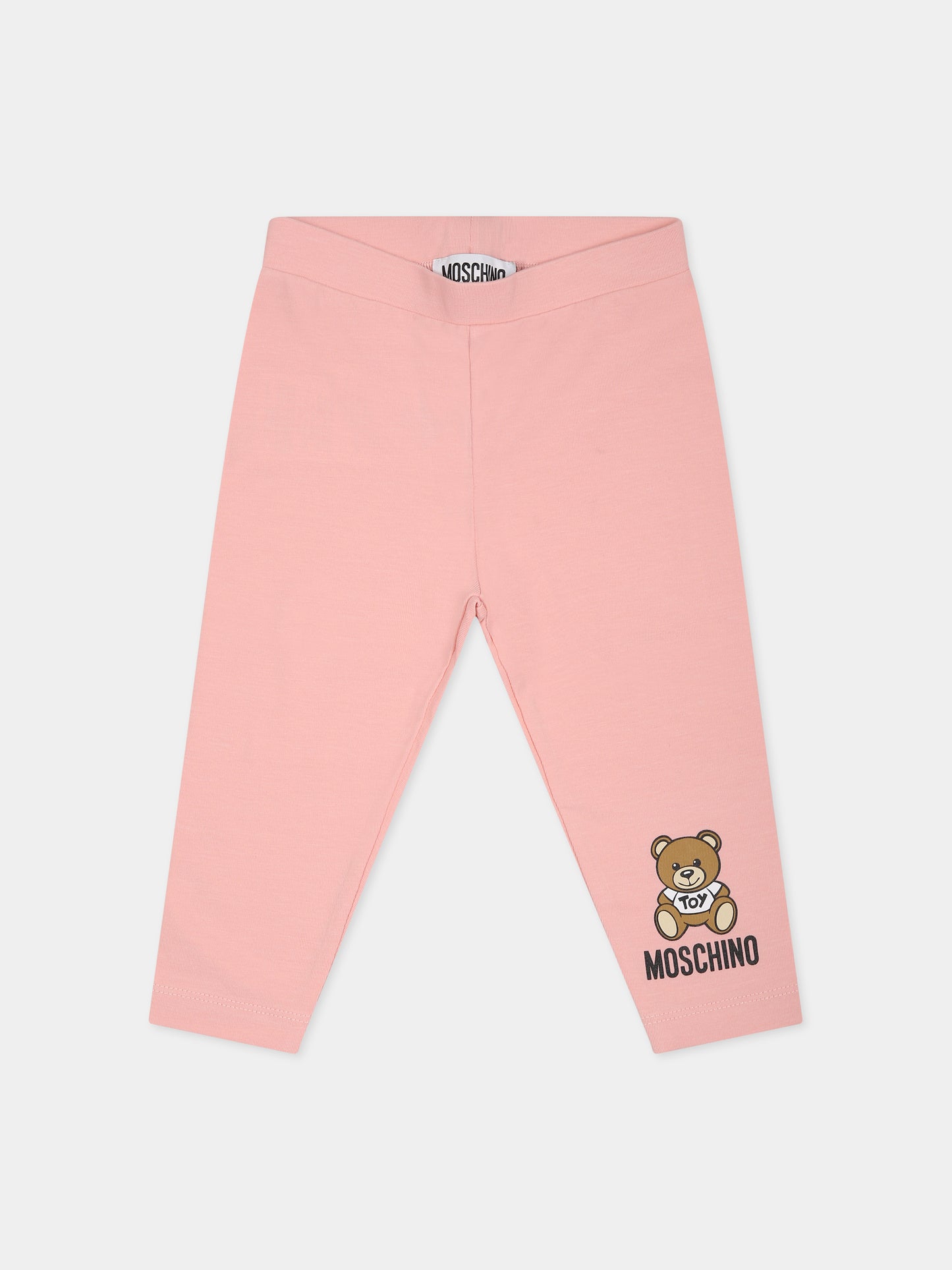 Leggings rosa per neonata con Teddy Bear e logo,Moschino Kids,MDP02Z LBA00 50209