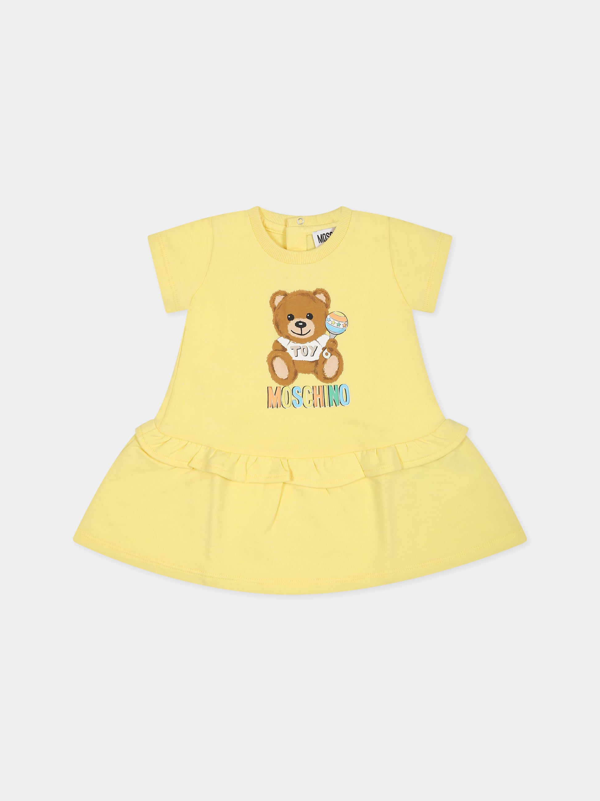 Vestito giallo per neonata con Teddy Bear e logo,Moschino Kids,MEV074 LCA19 50230