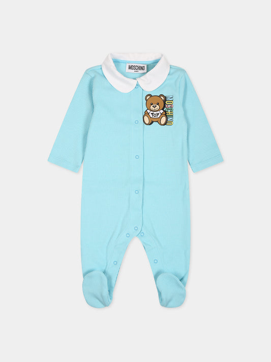 Tutina celeste per neonato con Teddy Bear e logo,Moschino Kids,MUY053  LBA35 41020
