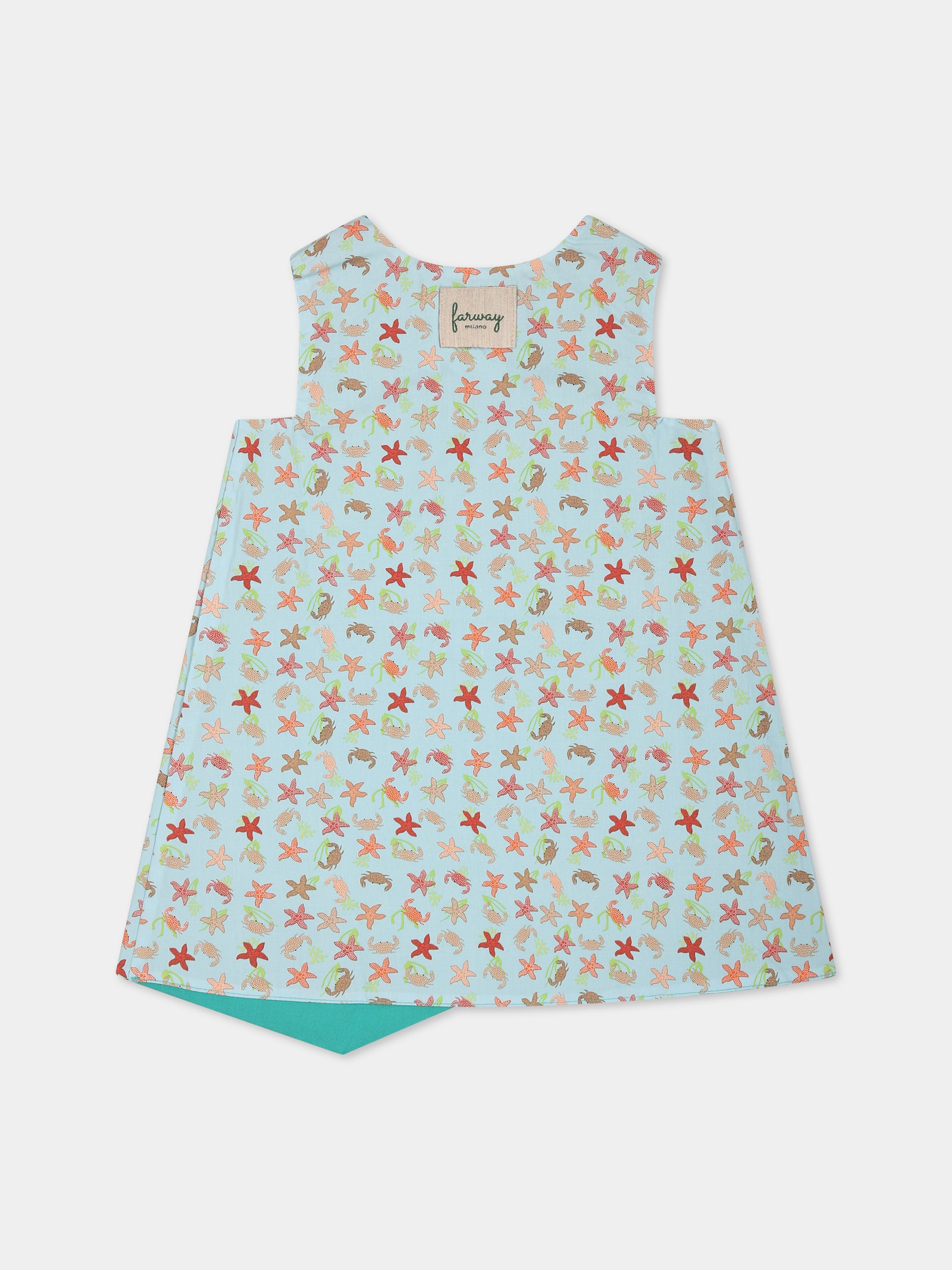 Vestito celeste double-face per neonata con stampa e logo,Farway Milano,ABDO2PKT