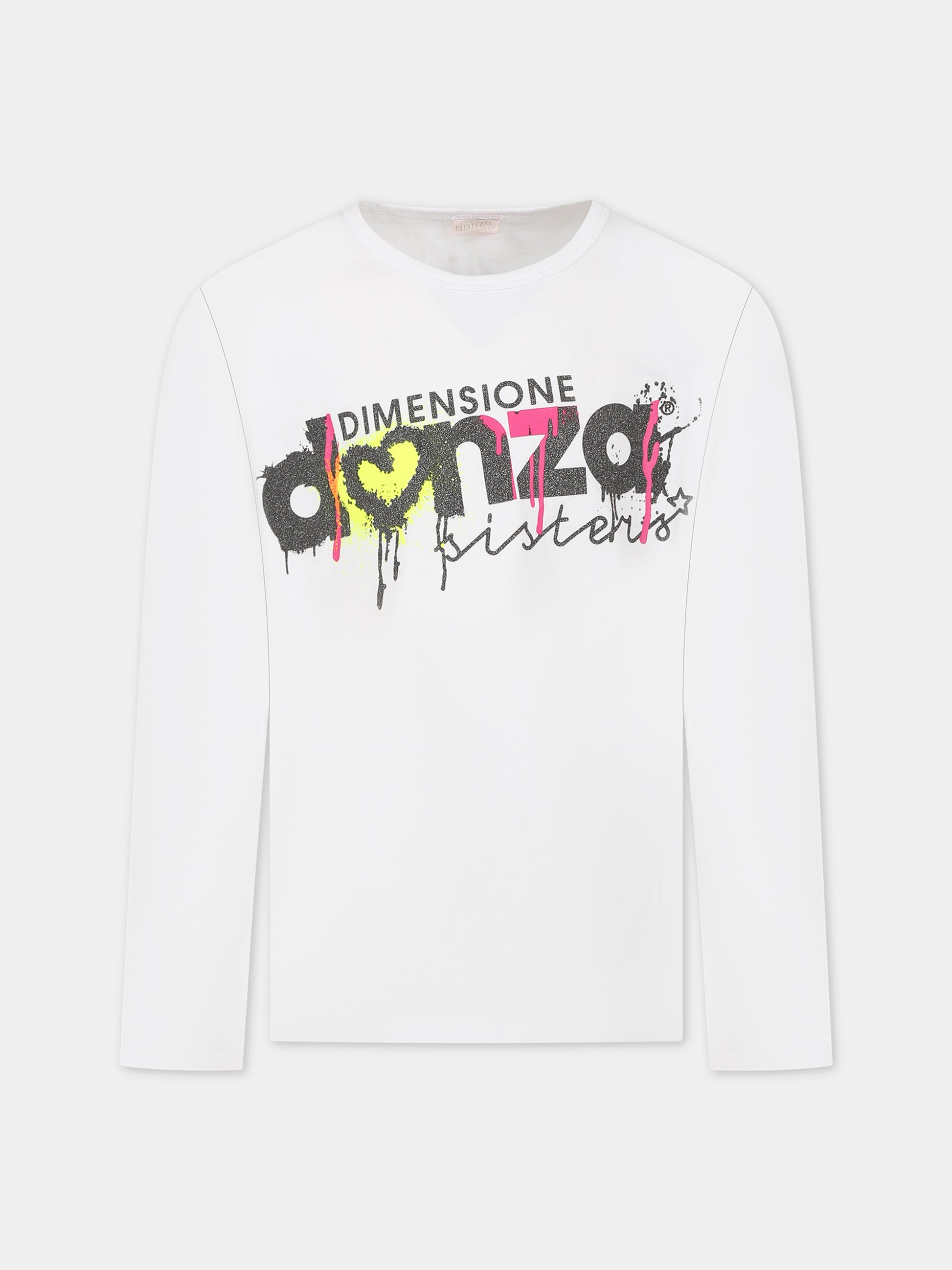 T-shirt bianca per bambina con logo e stampa,Dimensione Danza,031660 002