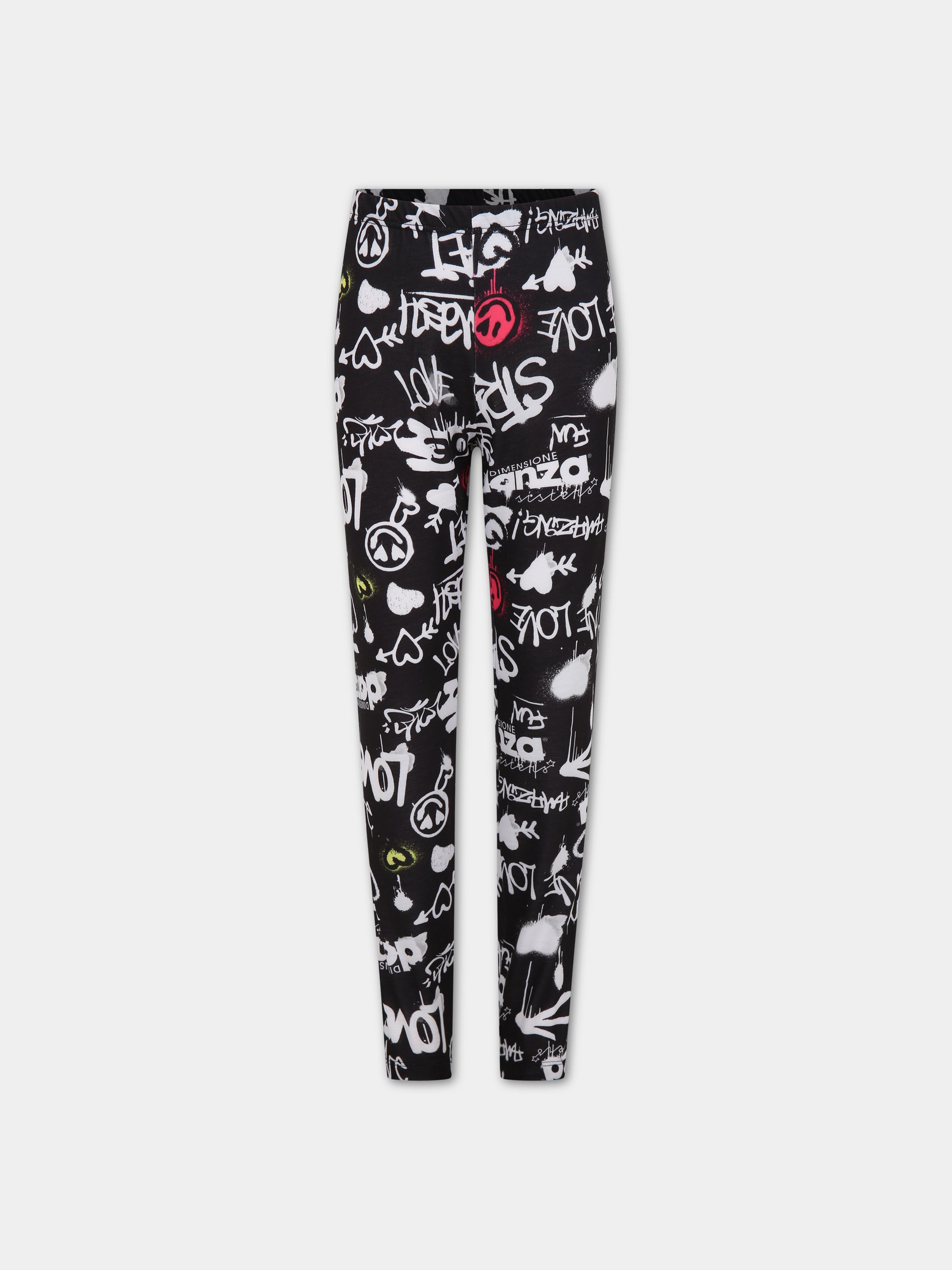 Leggings neri per bambina con logo e smile,Dimensione Danza,031667 110