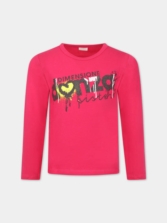T-shirt fucsia per bambina con logo,Dimensione Danza,031920 044