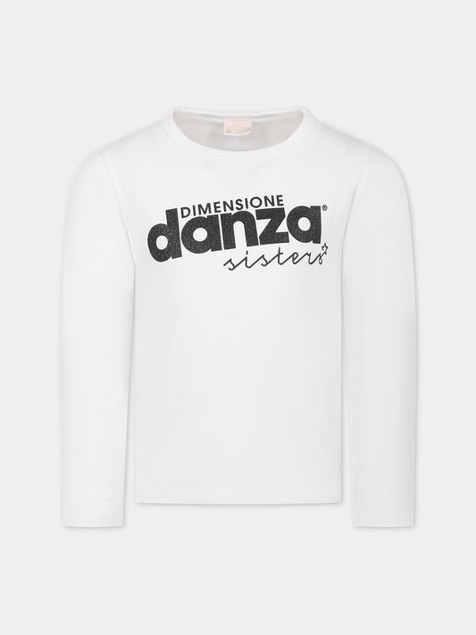 T-shirt bianca per bambina con logo,Dimensione Danza,032165/66 002