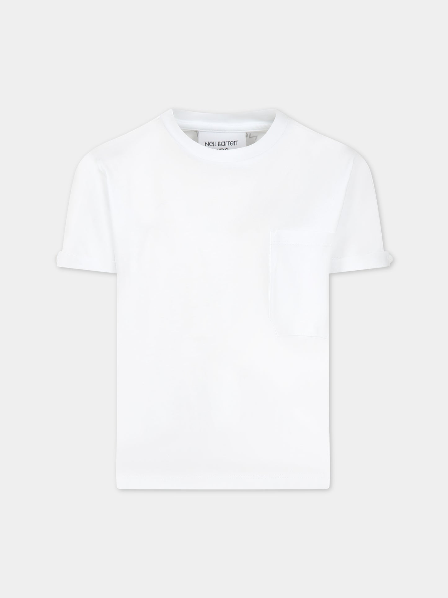 T-shirt bianca con taschino per bambino,Neil Barrett Kids,033588 001
