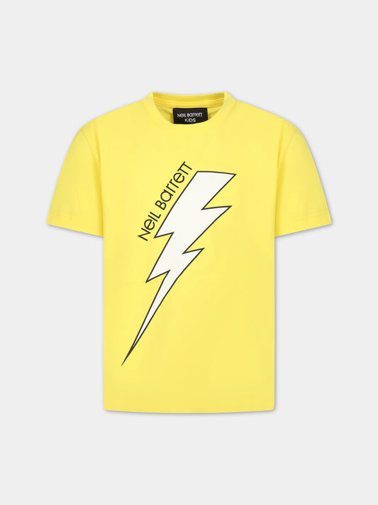 T-shirt gialla per bambino con iconica saetta e logo,Neil Barrett Kids,033589 020