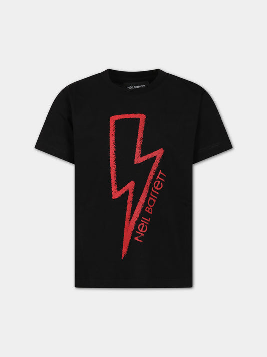 T-shirt nera con iconico fulmine rosso per bambino,Neil Barrett Kids,033634 110