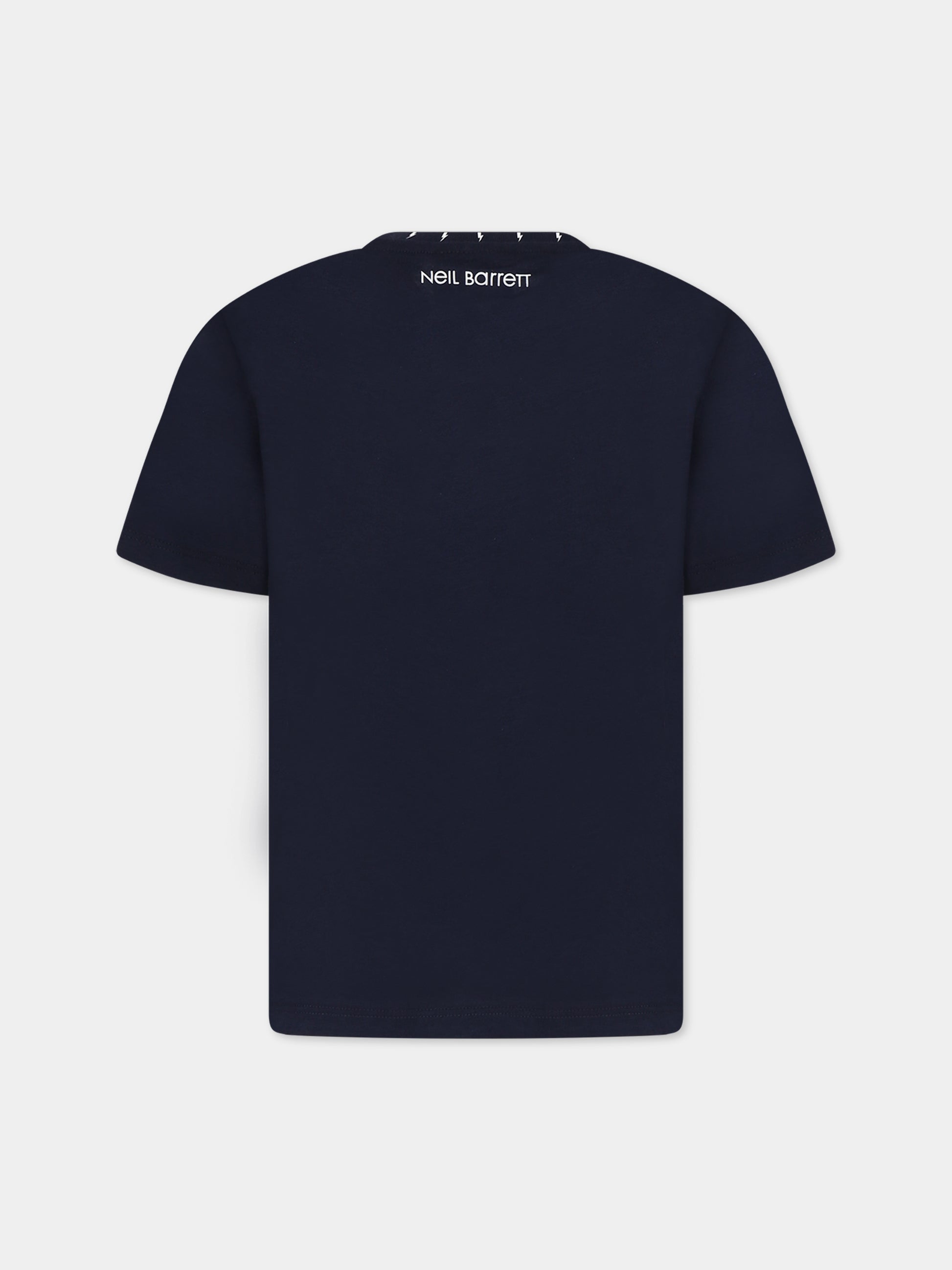 T-shirt blu per bambino  con iconiche saette e logo,Neil Barrett Kids,033644 060