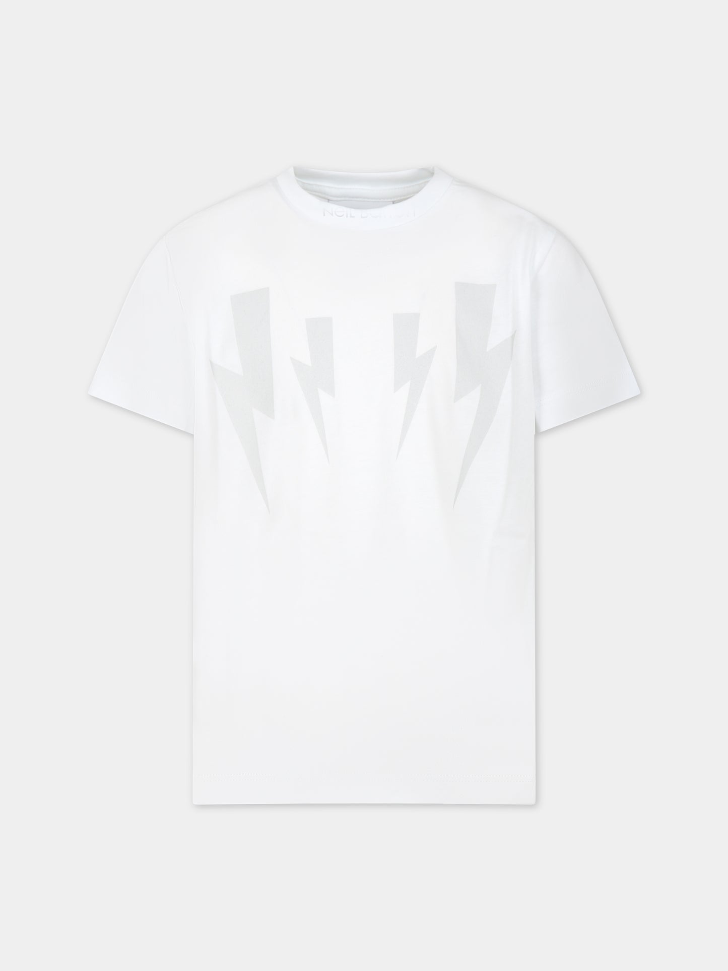 T-shirt bianca per bambino con iconiche saette e logo,Neil Barrett Kids,033652 001