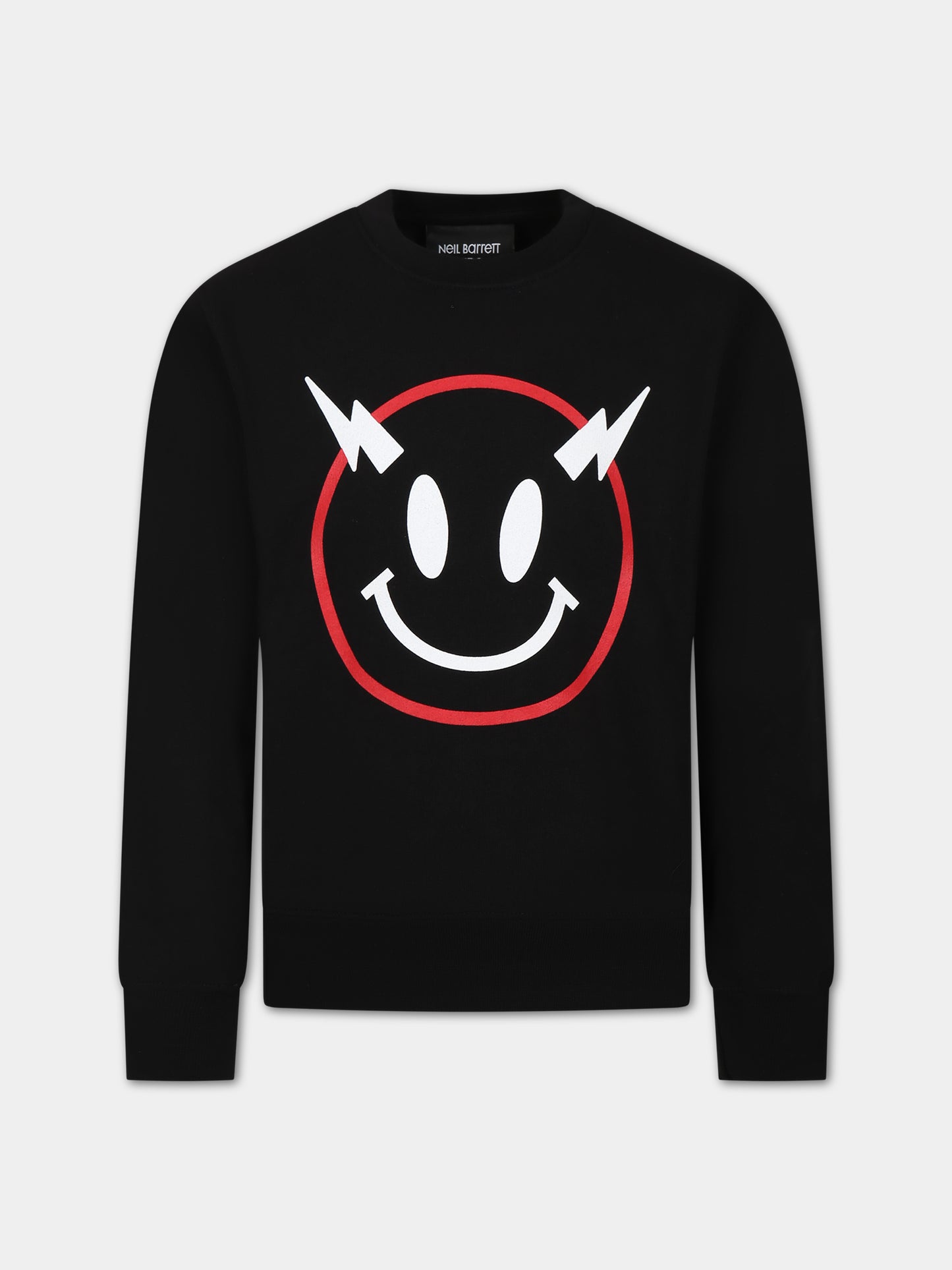 Felpa nera per bambino con iconiche saette e smile,Neil Barrett Kids,033576 110