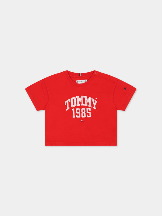 T-shirt rossa per neonato con logo,Tommy Hilfiger Junior,KG0KG07257 XNL