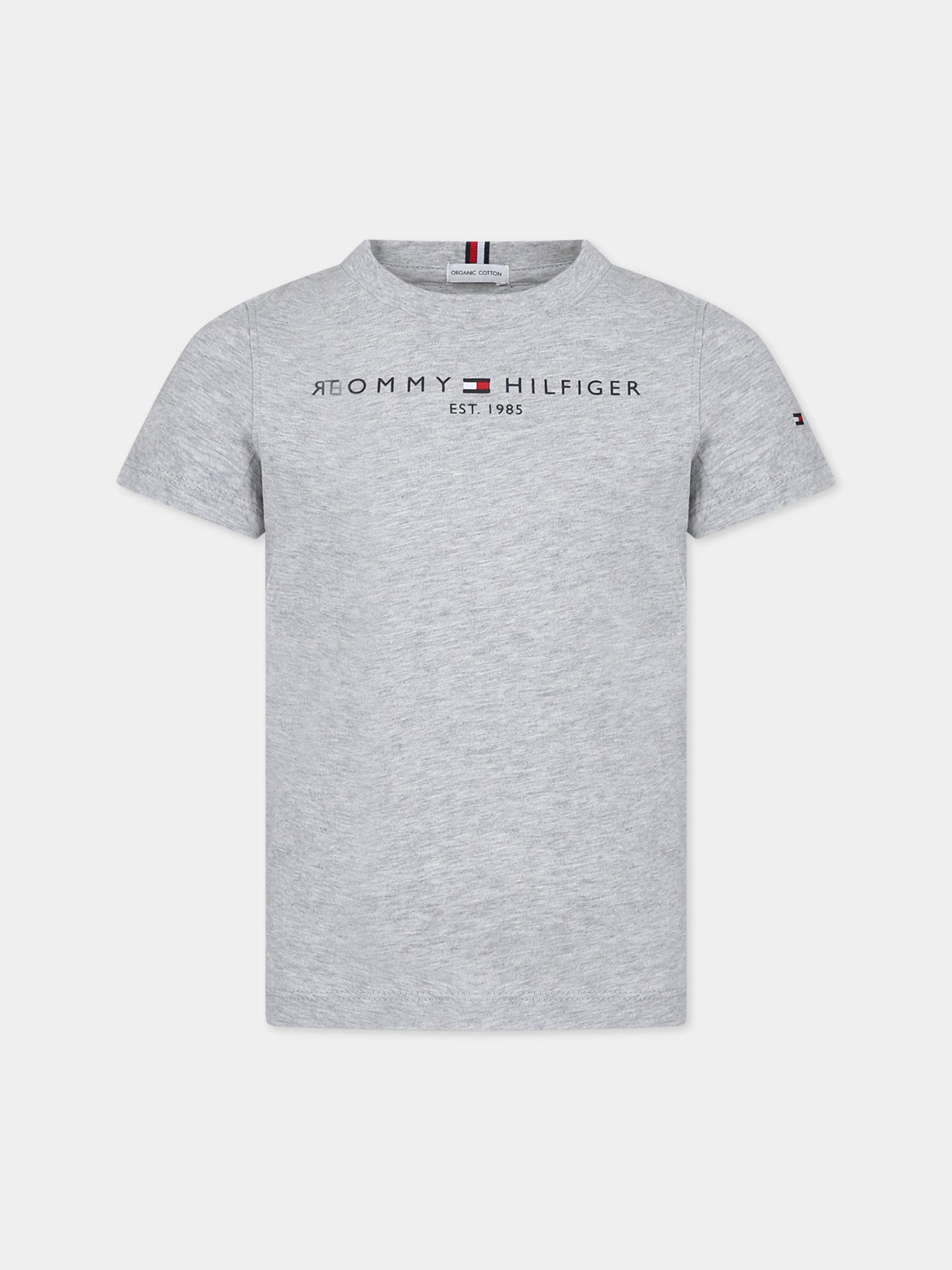 T-shirt grigia per bambino con logo,Tommy Hilfiger Junior,KS0KS00210