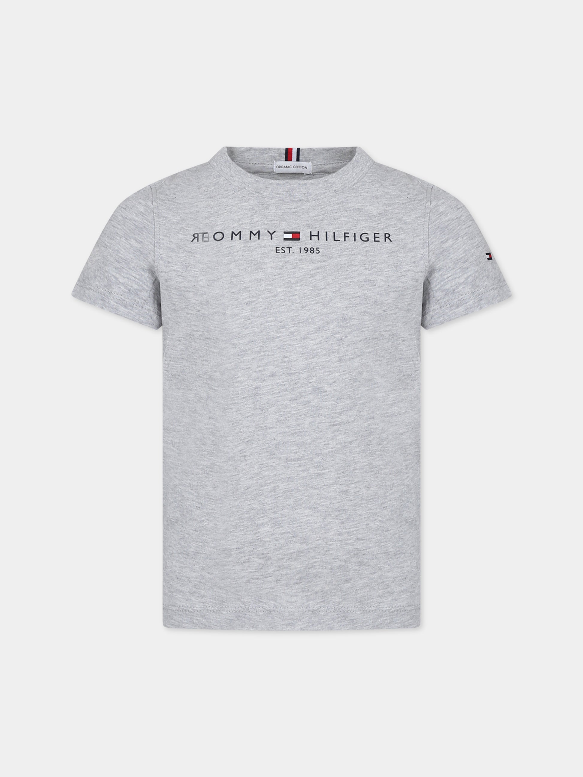 T-shirt grigia per bambino con logo,Tommy Hilfiger Junior,KS0KS00210