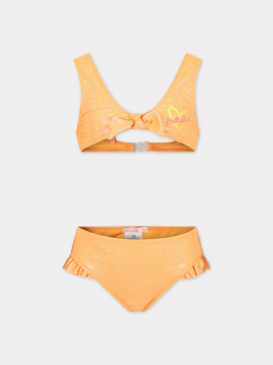 Bikini arancione per bambina con logo,Billieblush,U10509 41K