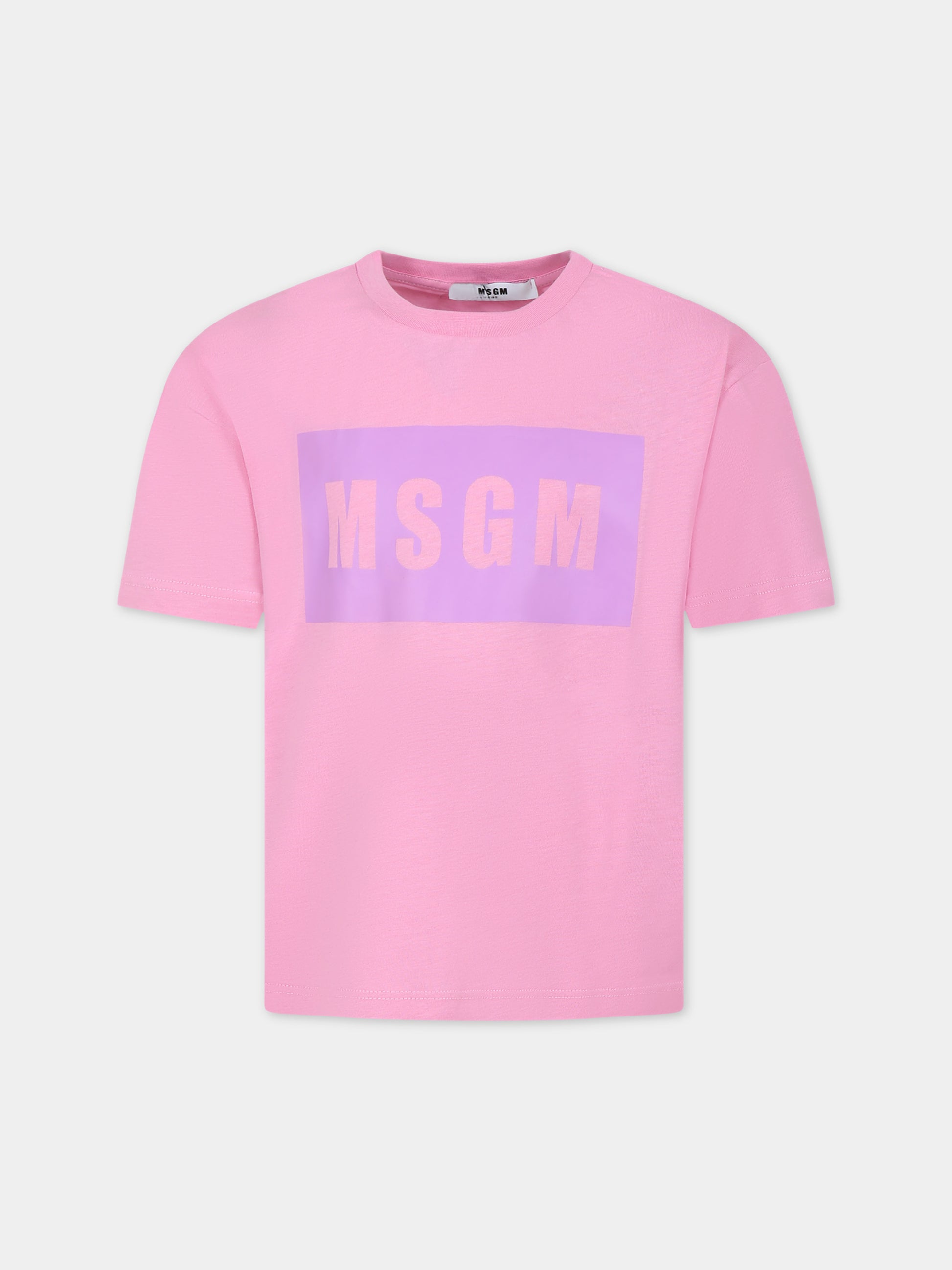 T-shirt rosa per bambini con logo,Msgm Kids,MS029317 042