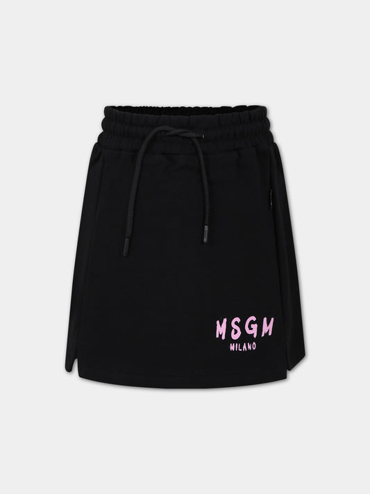 Gonna nera per bambina con logo,Msgm Kids,MS029328 110/08
