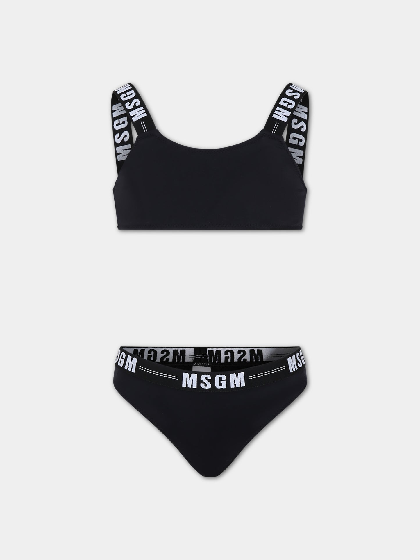 Bikini nero per bambina con logo,Msgm Kids,MS029345 110