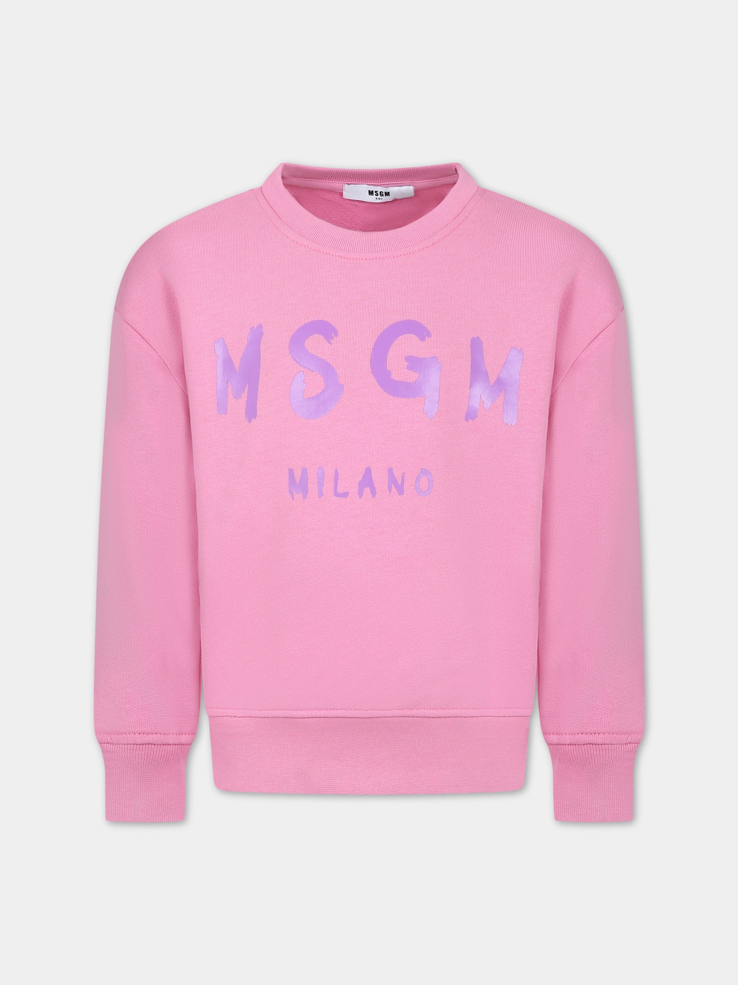 Felpa rosa per bambina con logo,Msgm Kids,MS029373 042