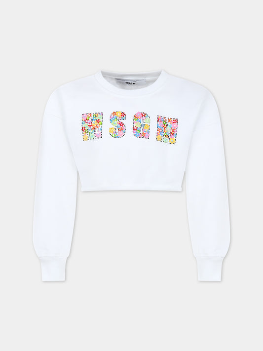 Felpa bianca per bambina con logo,Msgm Kids,MS029449 001