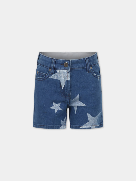 Shorts blu per bambina con stelle e logo,Stella Mccartney Kids,TS6E29 Z0863 620BC