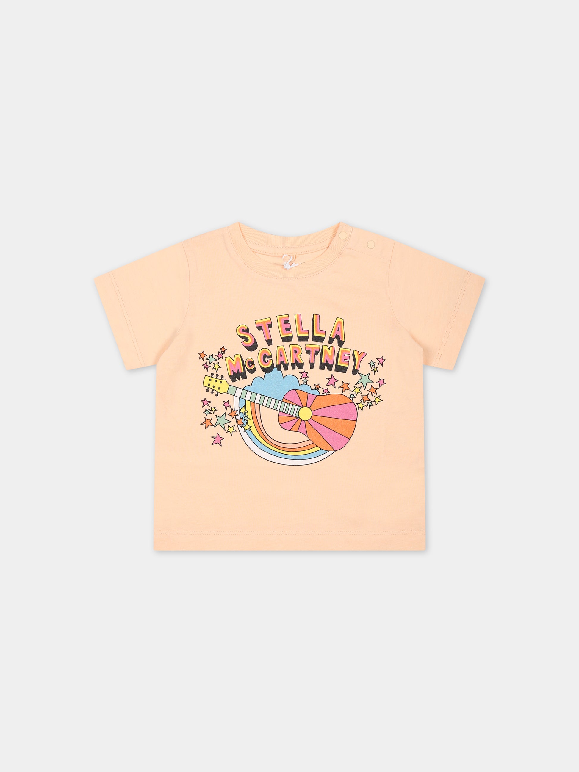 T-shirt rosa per neonata con logo e stampa,Stella Mccartney Kids,TS8001 Z0434 504