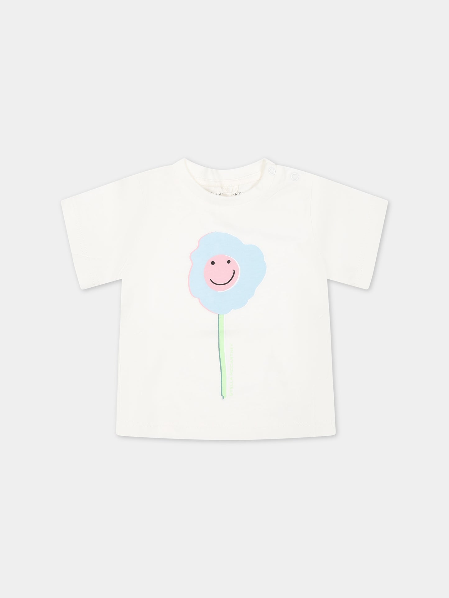 T-shirt bianca per neonata con fiore e logo,Stella Mccartney Kids,TS8021 Z0434 101