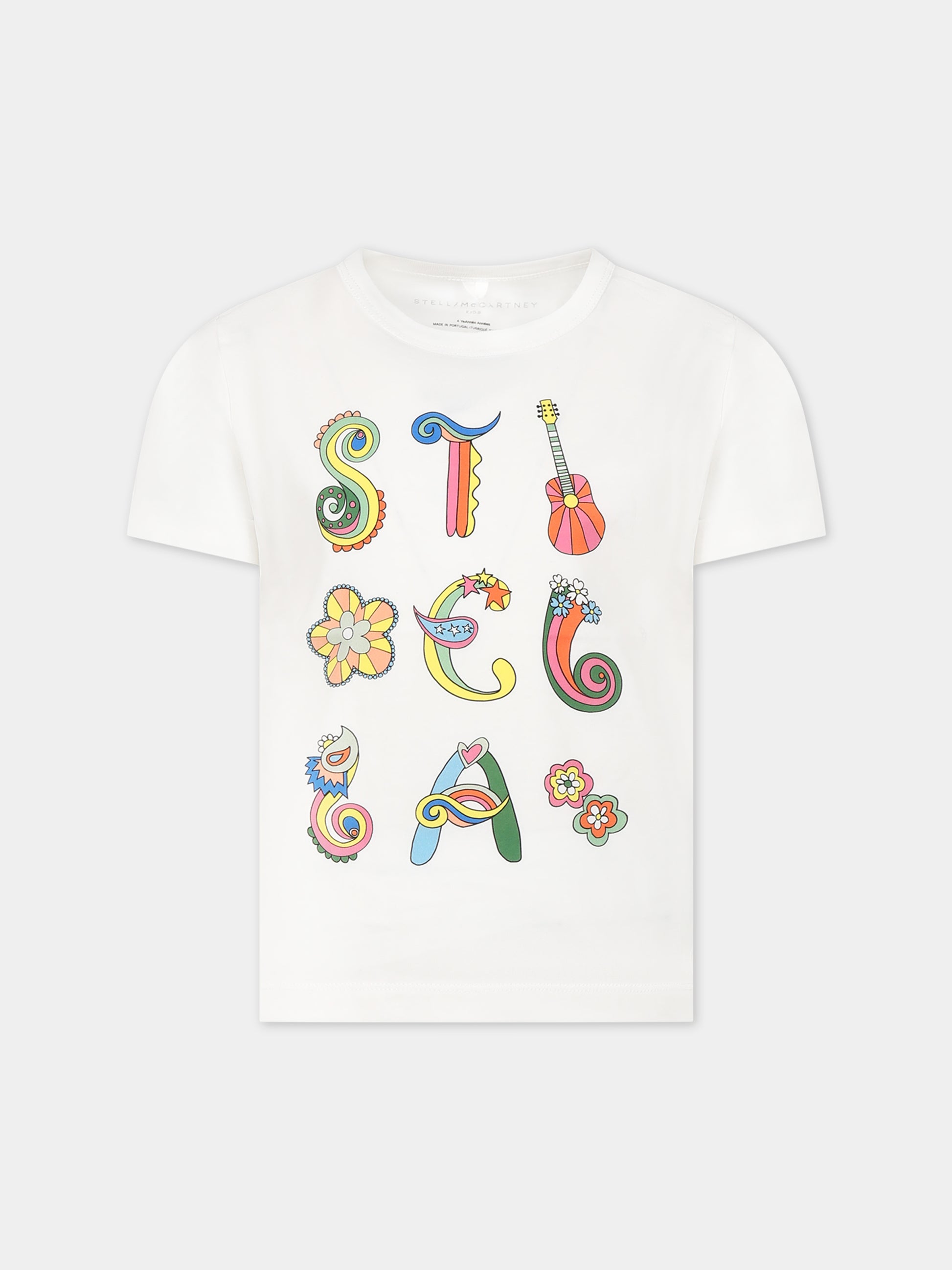 T-shirt bianca per bambina con logo e stampa,Stella Mccartney Kids,TS8A31 Z0434 101