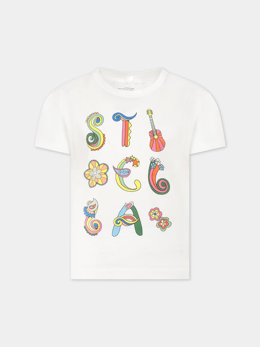 T-shirt bianca per bambina con logo e stampa,Stella Mccartney Kids,TS8A31 Z0434 101