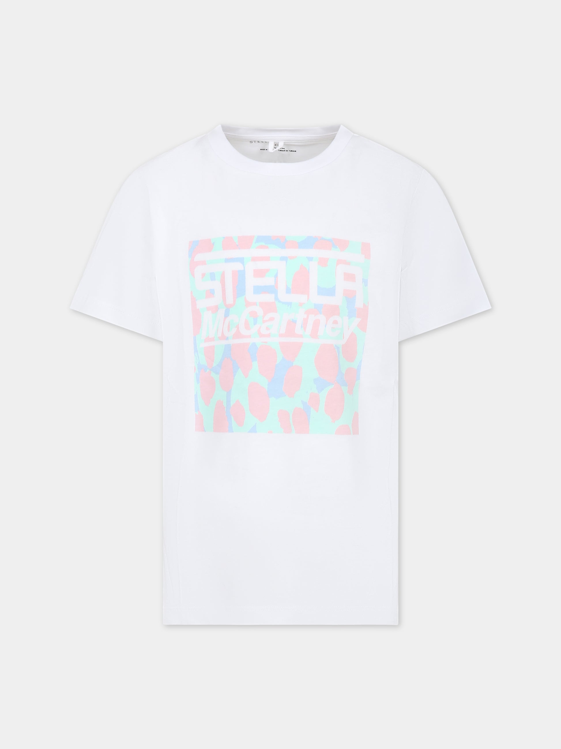 T-shirt bianca per bambina con logo e stampa,Stella Mccartney Kids,TS8C71 Z0434 101-